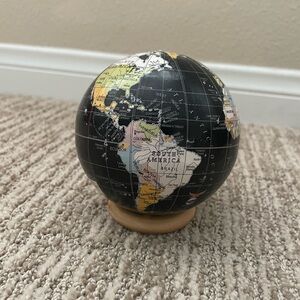 Black Decorative Globe on Wood Base - Home Accent